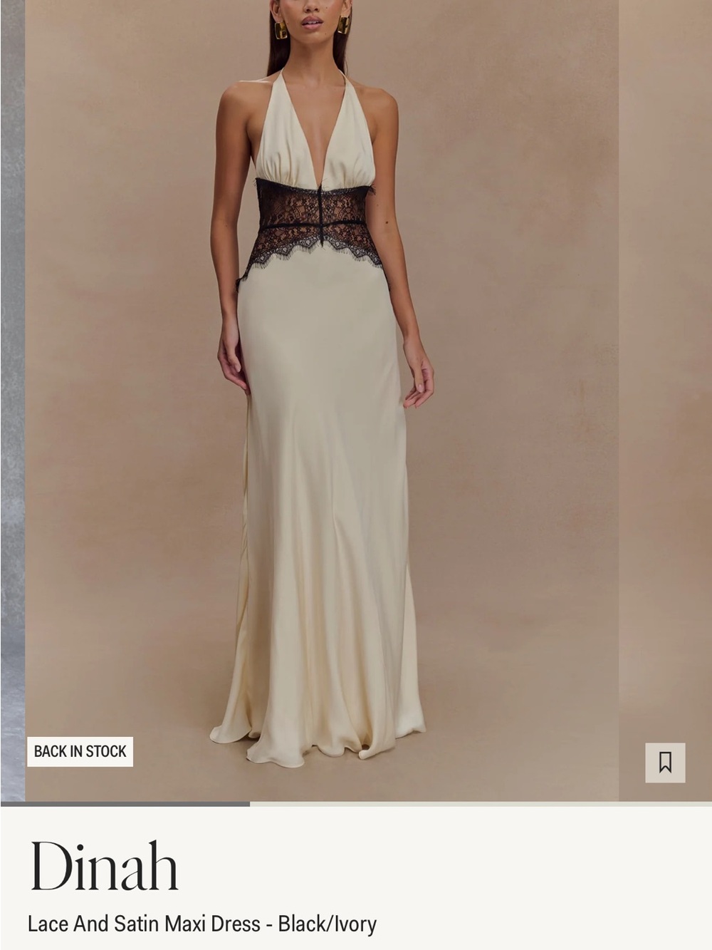 Meshki Ivory Maxi Dress with Black Lace Waist Detail